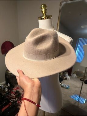 Beige Wide-Brim Wool Fedora Hat - Neutral Women's Accessory